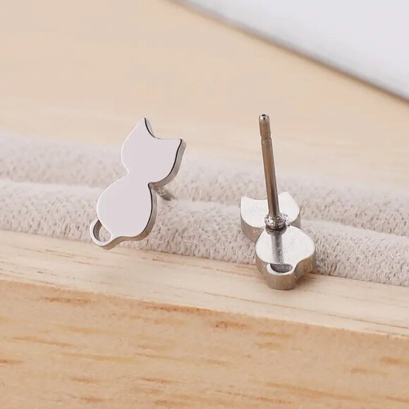 Set (3) pair Stainless Steel KITTY CAT Stud Earrings - Picture 6 of 9